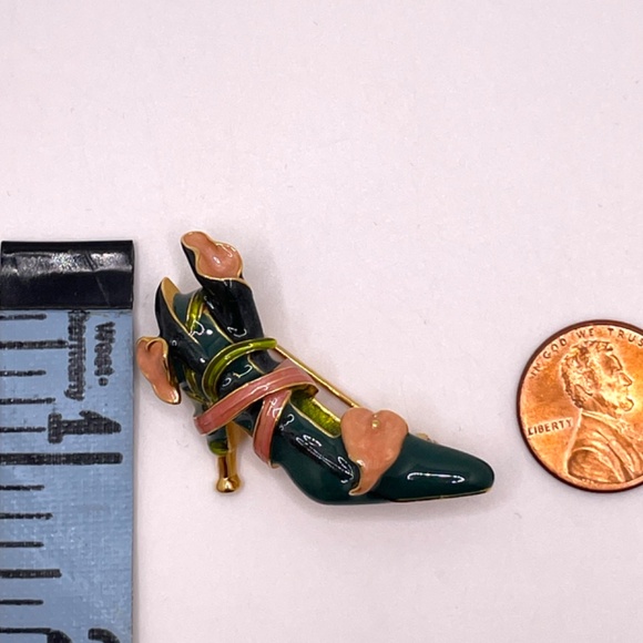 Kenneth Jay Lane KJL Vintage Green Peach Calla Lilly High Heel Pin Brooch - Picture 7 of 10